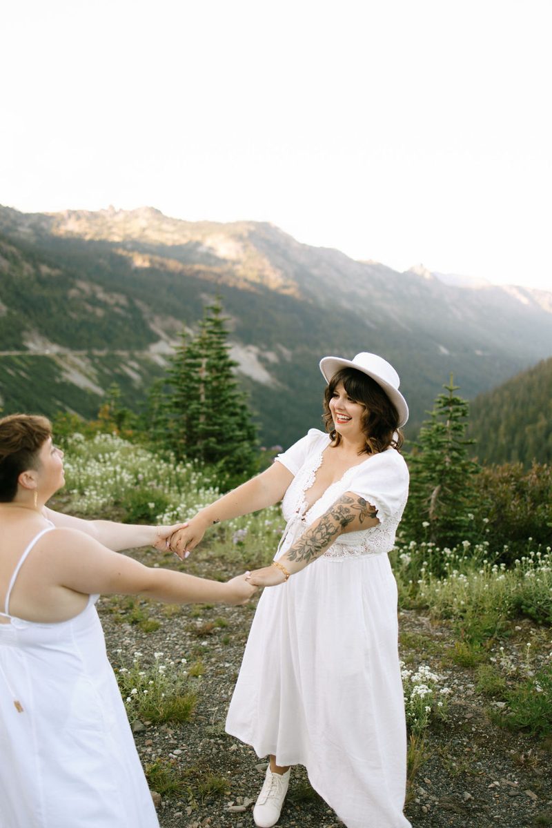 Couple eloping in mountain landscape